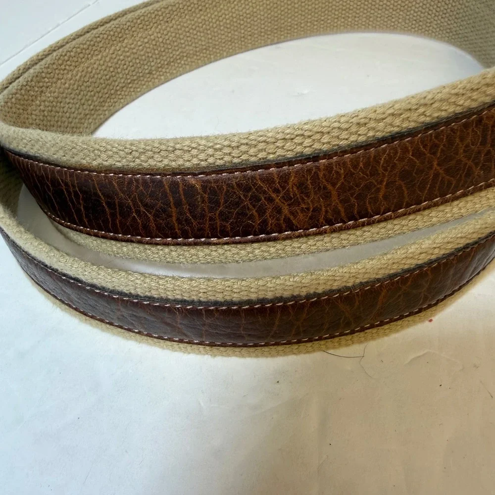Columbia Mens Cotton Webbing Genuine Leather Trim Belt Brown Tan 46 11CO0331